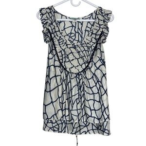 Anthropologie Lil Blue And White Nauticall Print Silk Tie Back Top